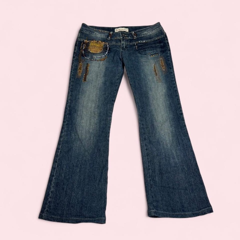 Vintage y2k brown beaded denim flared jeans